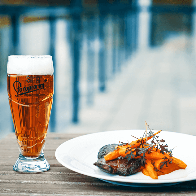 Mangalica Collar minute steak, with exotic beer glace, carrot textures